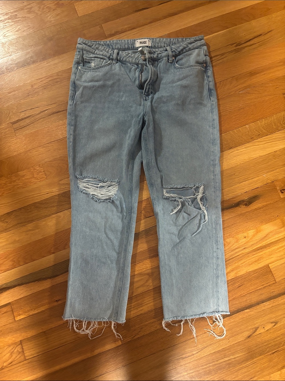 PAIGE Light Wash Distressed Ankle Jeans